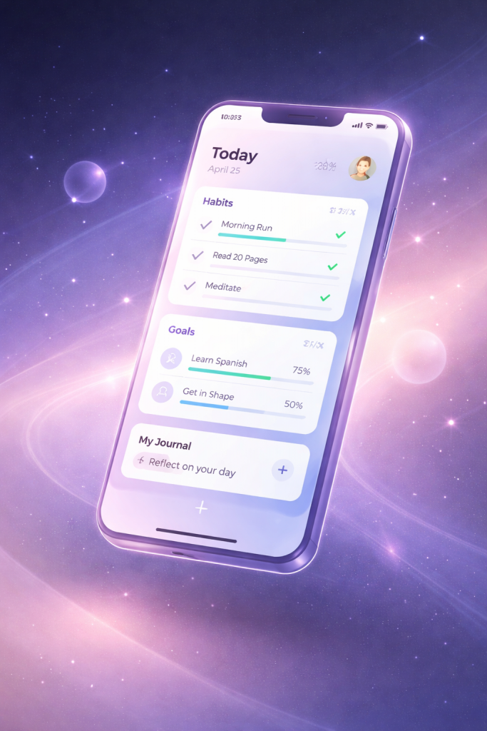 Home futuristische app im kosmischen raum